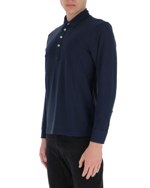 Original Vintage Style Blue Long-Sleeved Polo Shirt for men