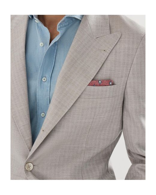 Brunello Cucinelli Multicolor Cashmere And Silk Chevron Deconstructed Blazer With Peak Lapels for men