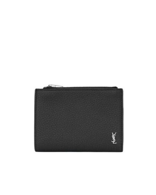 Saint Laurent Black Tiny Cassandre Bi-Fold Wallet for men