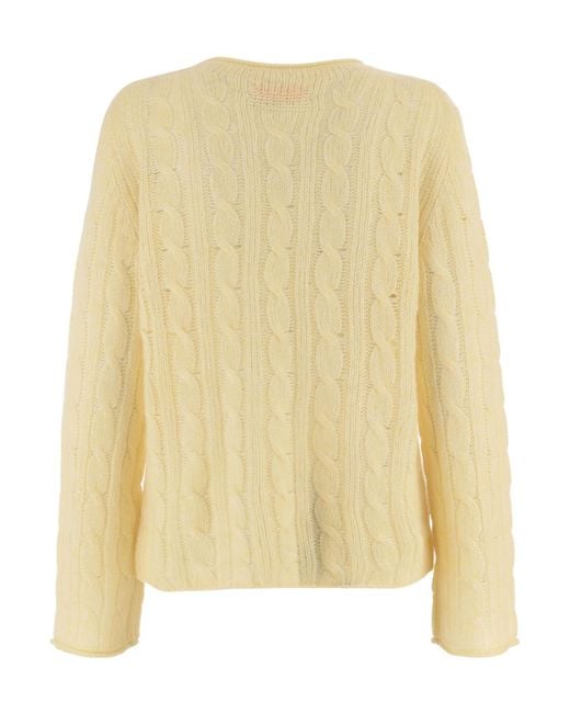 Guest In Residence Yellow Cable-Knit Crew-Neck Sweater