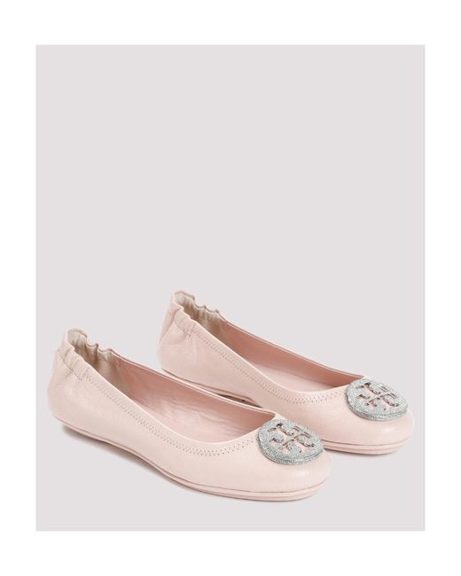 Tory Burch Pink Minnie Logo Embellished Ballerina Shoes