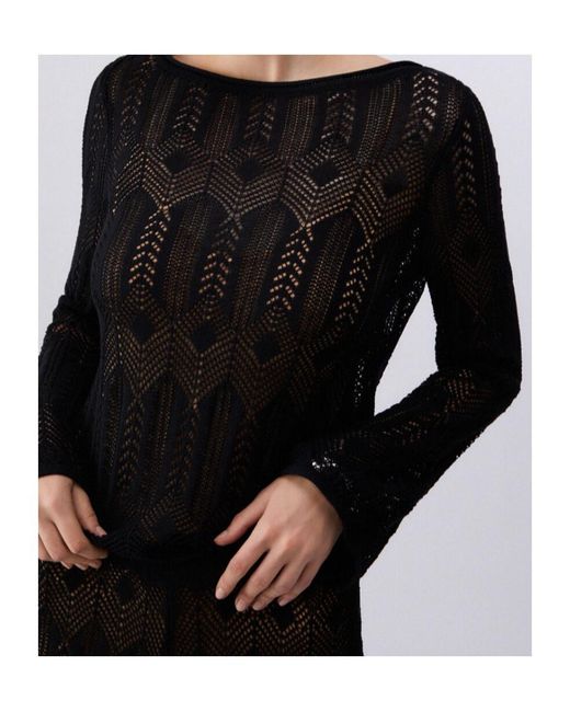 Liu Jo Black Openwork Crew-Neck Sweater
