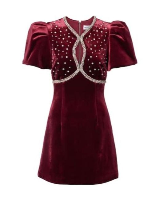 Rebecca Vallance Red Edwiena Embellished Velvet Minidress