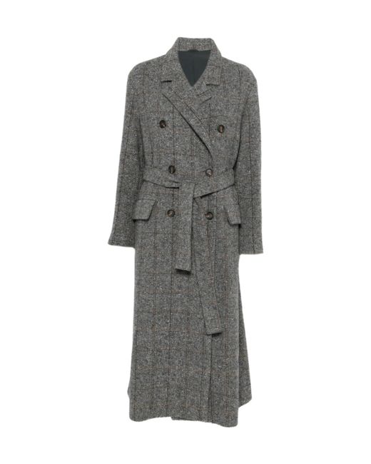 Brunello Cucinelli Gray Checked Double-Breasted Coat