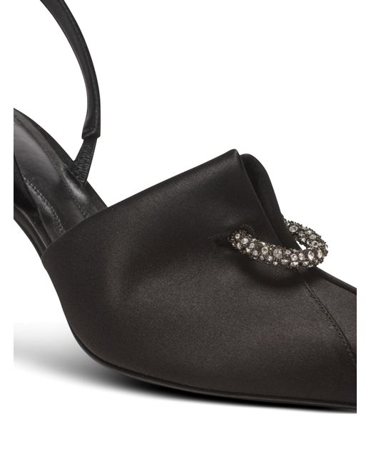 Balmain Black Piercing Detailed Satin Slingback Pumps