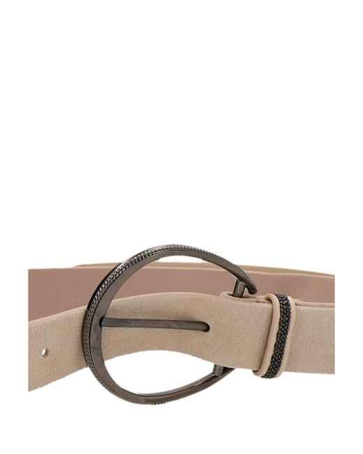 Brunello Cucinelli White Oval-Buckle Leather Belt