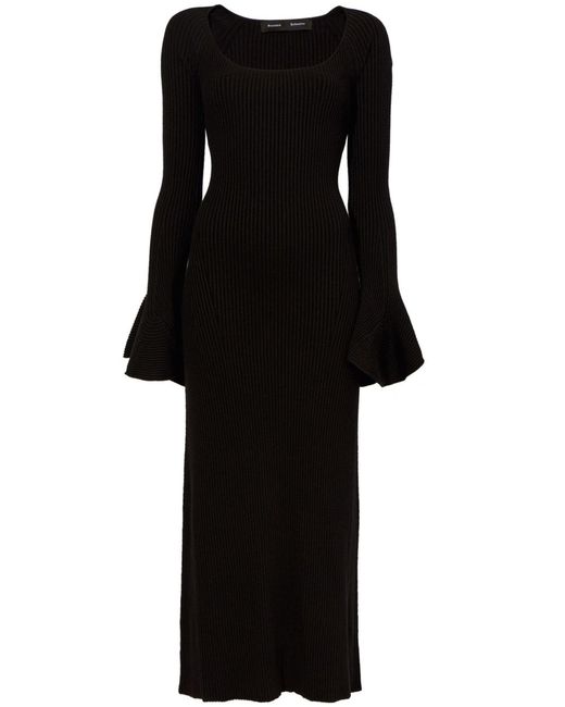 Proenza Schouler Black Ribbed-Knit Flute-Sleeved Dress