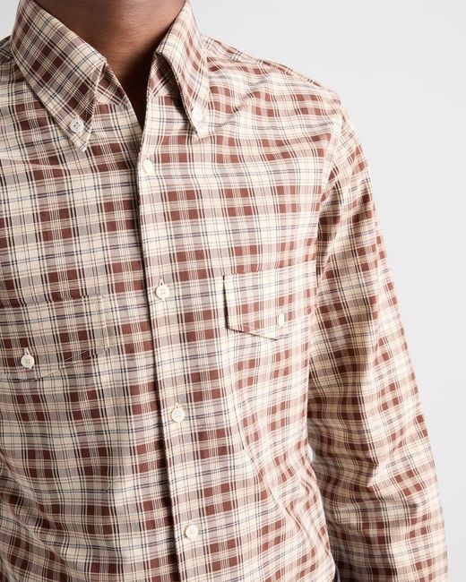Prada Brown Checked Cotton Button-Down Shirt for men