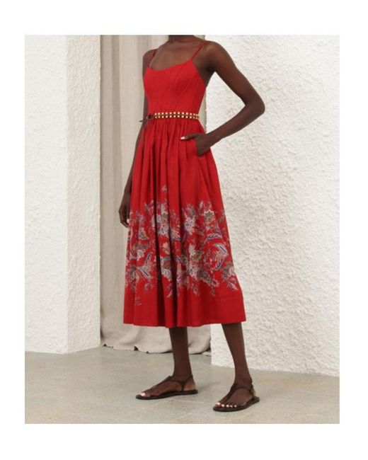 Zimmermann Red Rhiannon Corset Midi Dress