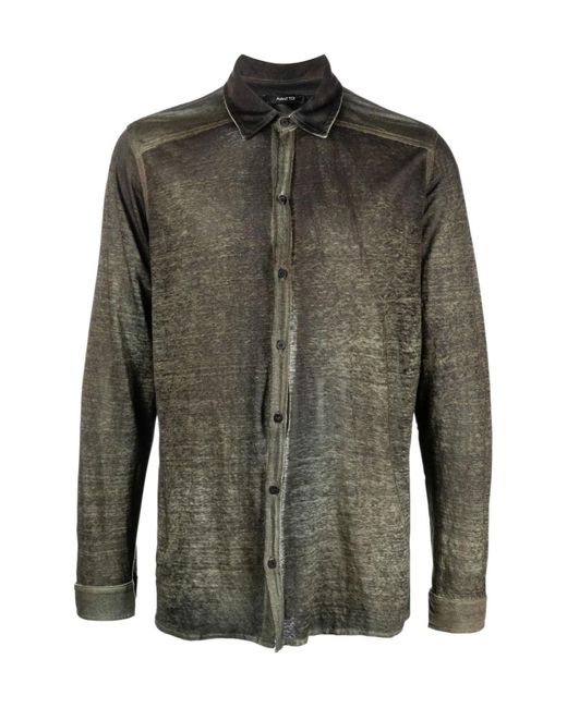 Avant Toi Green Acid-Wash Button-Up Shirt for men