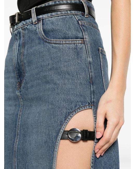 Coperni Blue Garder Side-Split Belted Denim Skirt