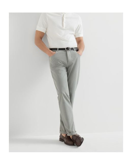 Brunello Cucinelli Gray Garment-Dyed Five-Pocket Trousers for men