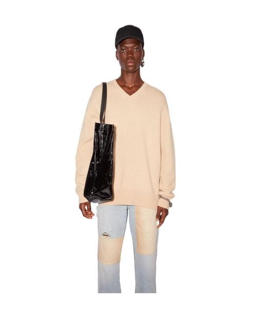 Acne Natural Ribbed-Knit V-Neck Sweater for men