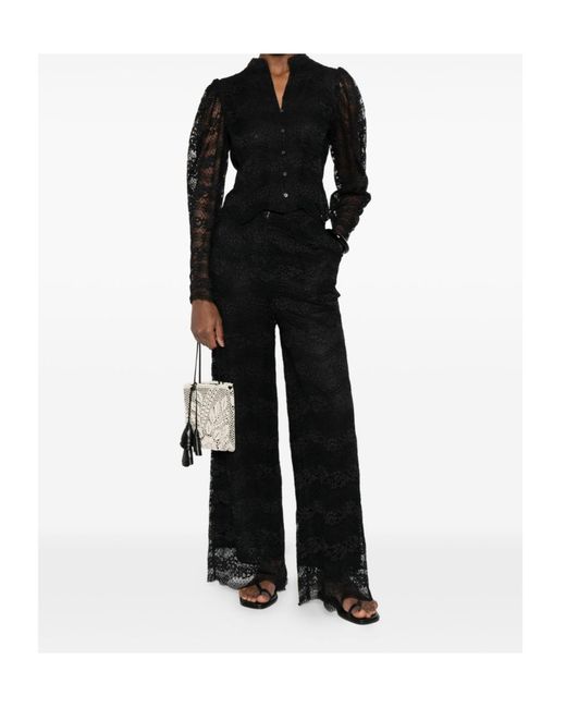 Twinset Black Wide Fit Macramé Lace Trousers