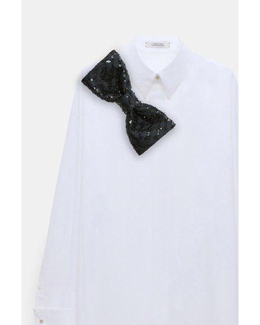Dorothee Schumacher White Bow Brooch Oversized Shirt