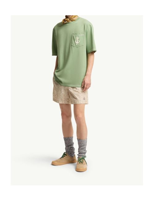 Moncler Green Embroidered Anchor Cotton T-Shirt for men