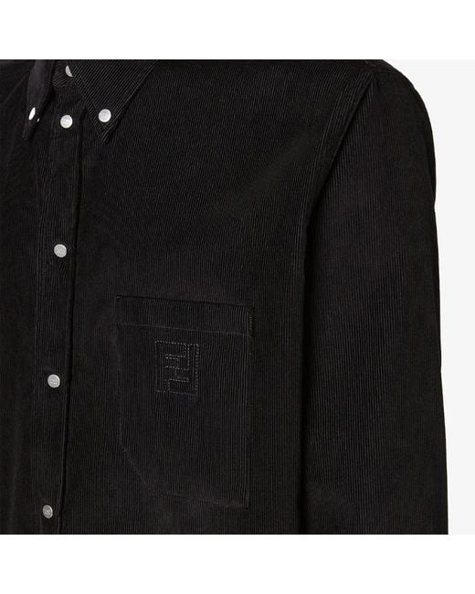 Fendi Black Ff Embroidered Corduroy Shirt for men