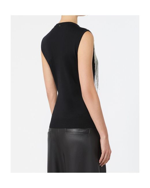 Sportmax Black Crine Crystal-Fringe Sleeveless Top