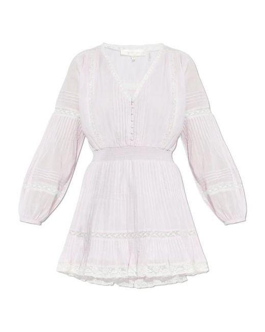 LoveShackFancy White Winfrey Lace-Trim Mini Dress
