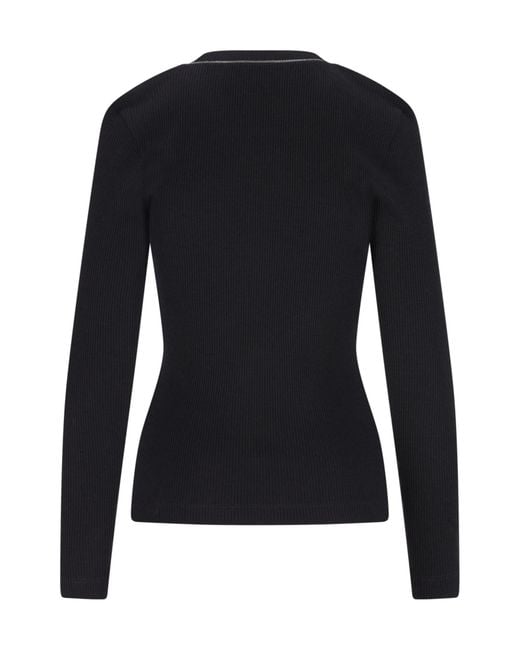 Brunello Cucinelli Black Shiny Trim Ribbed Top