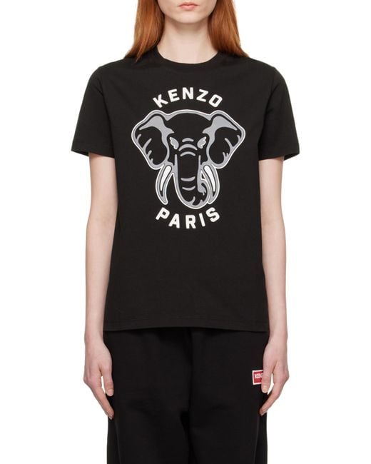 KENZO Black Loose-Fit Varsity Jungle Elephant T-Shirt