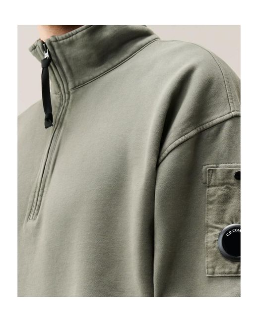 C P Company Green Lens-Detail Quarter-Zip Sweatshirt for men