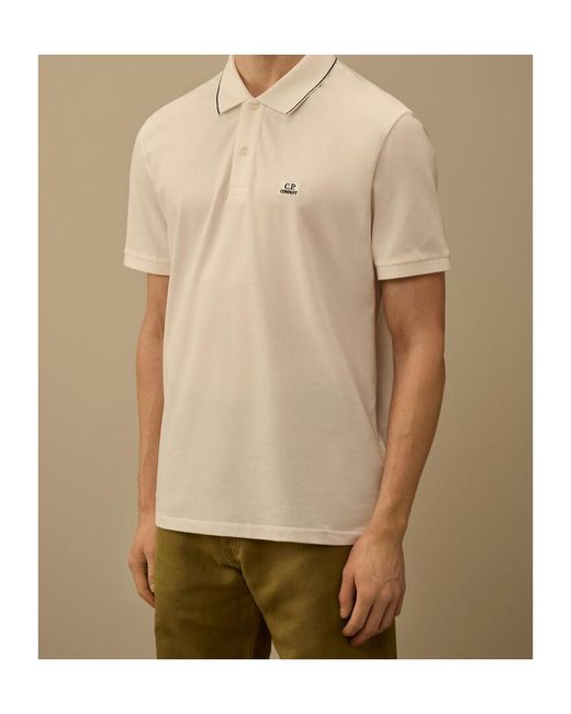 C P Company Natural Stretch Piquet Short Sleeve Striped Collar Polo Shirt for men