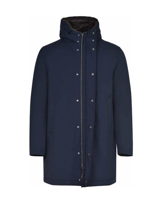 Herno Blue Light Faux Fur Hooded Long Parka for men