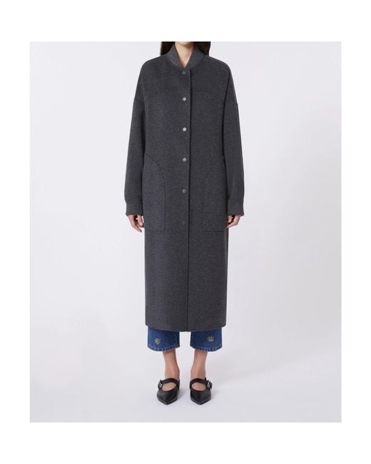Weekend by Maxmara Black Rib-Knit Pocket Parka Coat