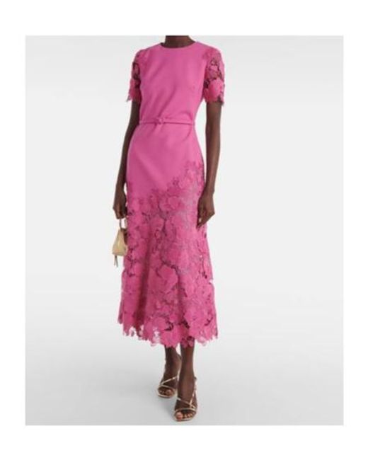 Oscar de la Renta Pink Orchid Guipure Wool-Blend Midi Dress