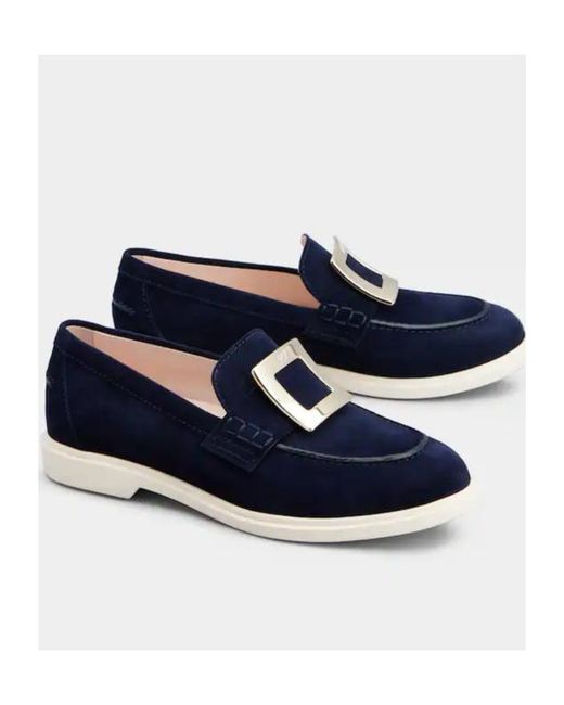 Roger Vivier Blue Buckle Detailed Round Toe Loafers