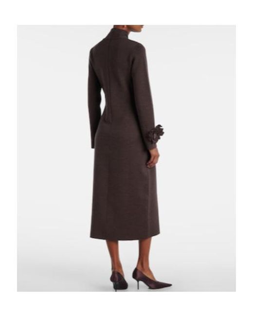 Oscar de la Renta Brown Floral-Appliqué Wool-Blend Midi Dress