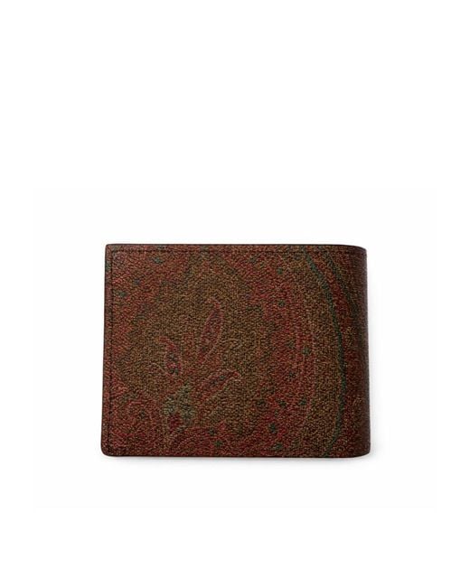 Etro Brown Paisley Printed Bi-Fold Wallet for men