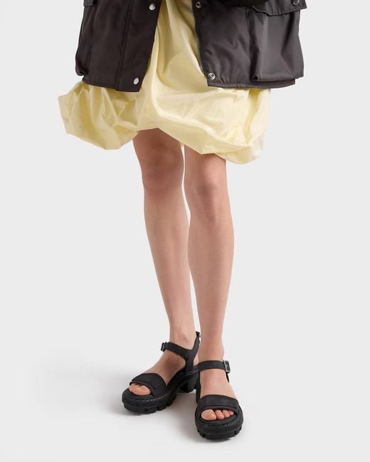Prada Black Buckle Strap Platform Heeled Sandals