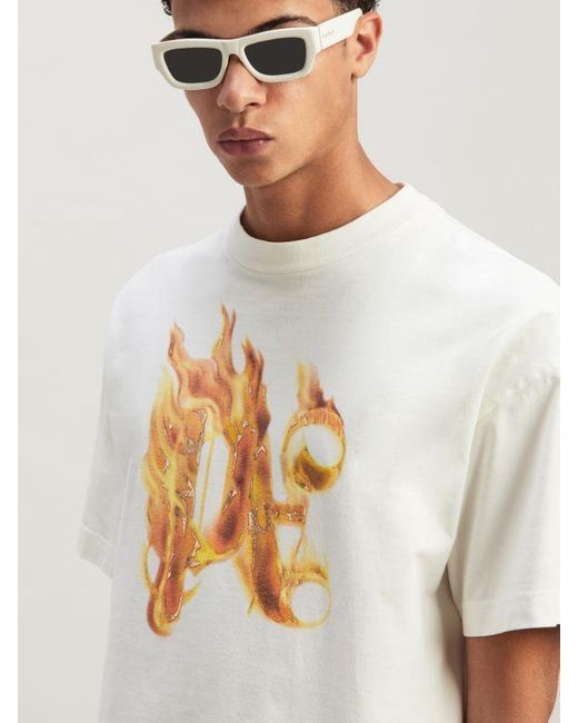 Palm Angels White Monogram Printed Crewneck T-Shirt for men