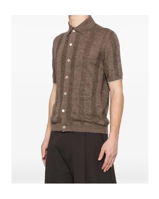 Brunello Cucinelli Brown Short-Sleeved Knitted Shirt for men