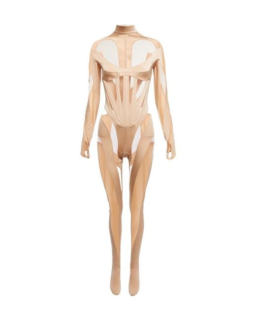 Mugler Natural Sewn-Together Lace Jumpsuit