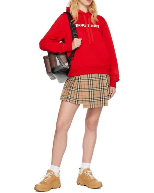 Burberry Red Logo Print Cotton Hoodie