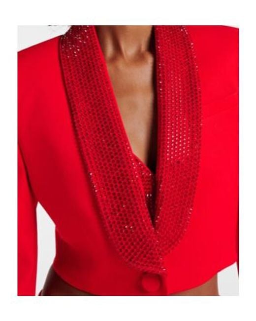 Area Red Crystal-Embellished Cropped Wool Blazer