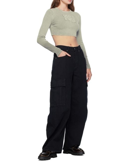 T By Alexander Wang Gray Cropped Long-Sleeve Top
