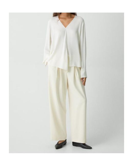 Theory White Relaxed V-Neck Blouse