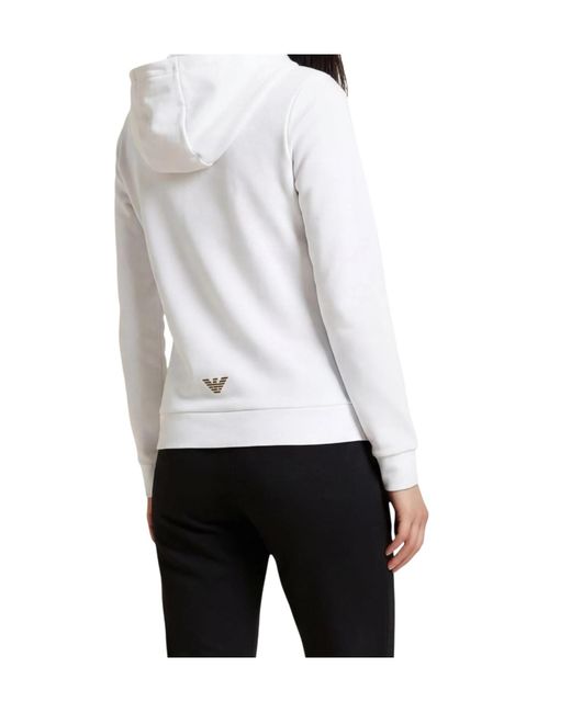 EA7 White Long-Sleeved Hooded Sweatshirt And Sweatpants Set