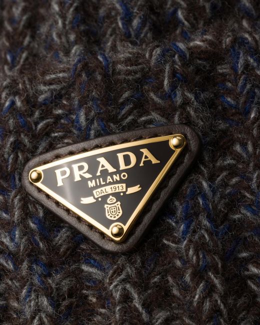 Prada Black Mouliné Cashmere And Wool Beanie