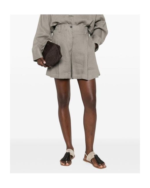 Brunello Cucinelli Gray Double Pleated Shorts