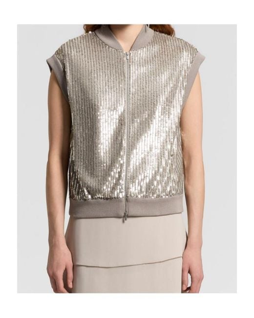 Peserico White Sequin Embellished Zip-Up Jacket