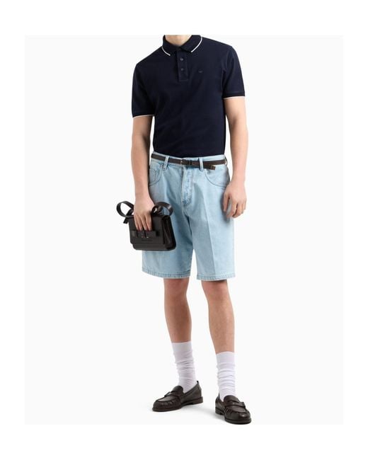 Emporio Armani Blue Logo Embroidered Polo Shirt for men