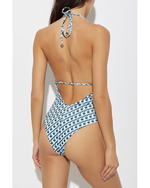 Casablanca Blue Lace-Up One-Piece Swimsuit