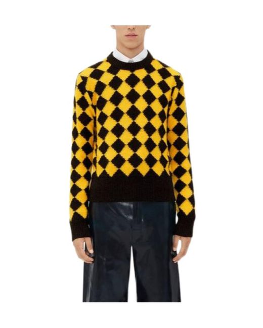 Bottega Veneta Yellow Argyle Intarsia Wool Jumper for men