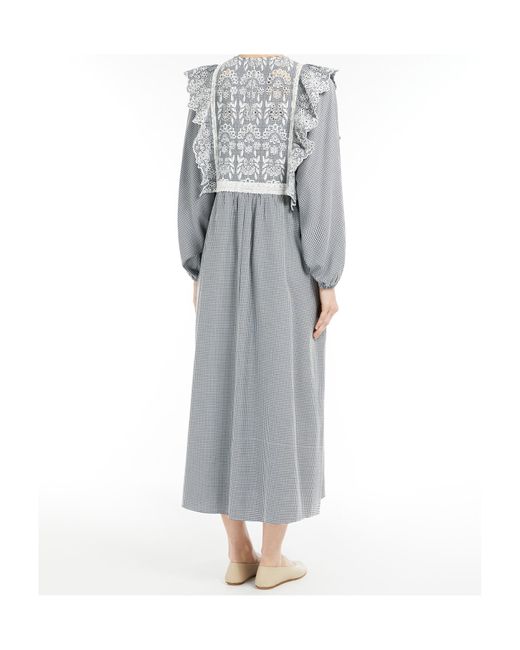 Weekend by Maxmara Gray Gingham Cotton Dress With Broderie Anglaise Embroidery