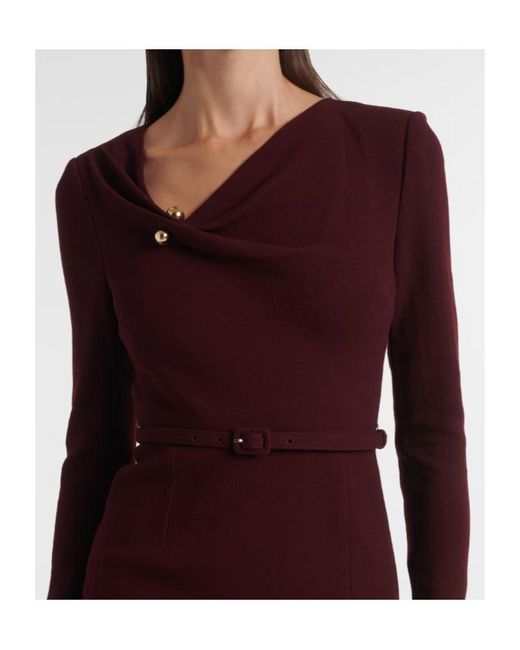 Roland Mouret Purple Draped Belted Wool Crepe Midi Dress